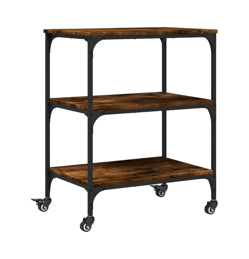 vidaXL Kitchen Trolley Smoked Oak 23.6"x16.1"x29.9" Engineered Wood