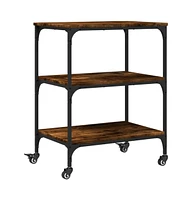 vidaXL Kitchen Trolley Smoked Oak 23.6"x16.1"x29.9" Engineered Wood