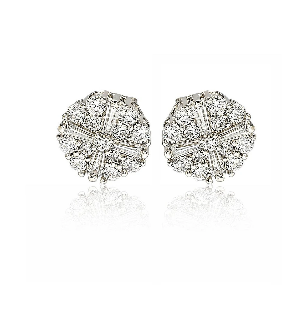 Suzy Levian New York Suzy Levian Sterling Silver White Cubic Zirconia Fancy Cluster Stud Earrings