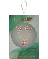 lonna & lilly Gold-Tone Crystal-Accented Color Flower Pendant Necklace & Stud Earrings Set