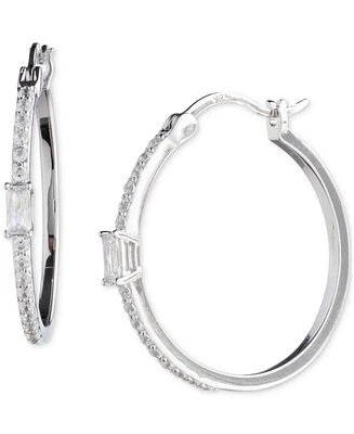 Lauren Ralph Lauren Sterling Silver Medium Mixed-Cut Cubic Zirconia Hoop Earrings, 1.1"