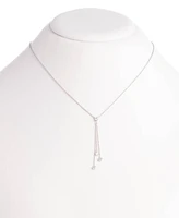 Lauren Ralph Lauren Sterling Silver Cubic Zirconia & Chain Fringe Lariat Necklace, 18" + 3" extender