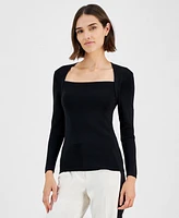 Anne Klein Women's Portrait-Neckline Button-Sleeve Top