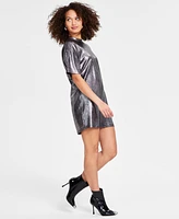 Bar Iii Women's Foil-Jacquard Crewneck T-Shirt Dress, Exclusively at Macy's