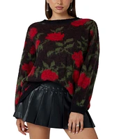 Guess Women's Rose-Print Crewneck Sweater - F6de