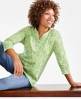 Style & Co Women's Printed 3/4-Sleeve Henley Top, Created for Macy's