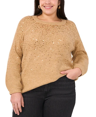 Vince Camuto Plus Sequin Raglan-Sleeve Crewneck Sweater