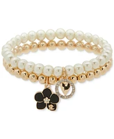 Karl Lagerfeld Paris 2-Pc. Set Orchid Charm Beaded Stretch Bracelets