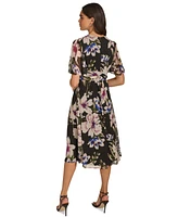 Calvin Klein Women's Floral Chiffon Flutter-Sleeve Dress