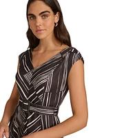 Calvin Klein Women's Printed Belted Cap-Sleeve A-Line Midi Dress