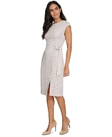 Calvin Klein Women's Tweed Side-Buckle Cap-Sleeve Sheath Dress