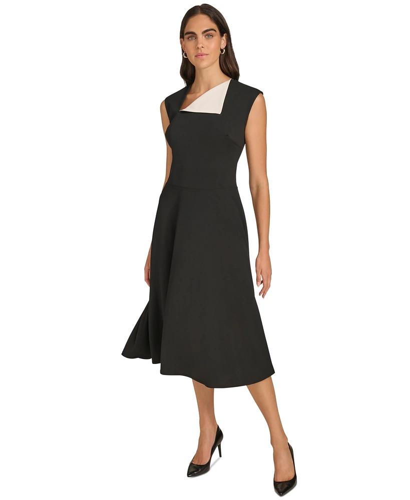 Calvin Klein Women's Colorblocked-Neck A-Line Midi Dress