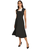 Calvin Klein Women's Colorblocked-Neck A-Line Midi Dress