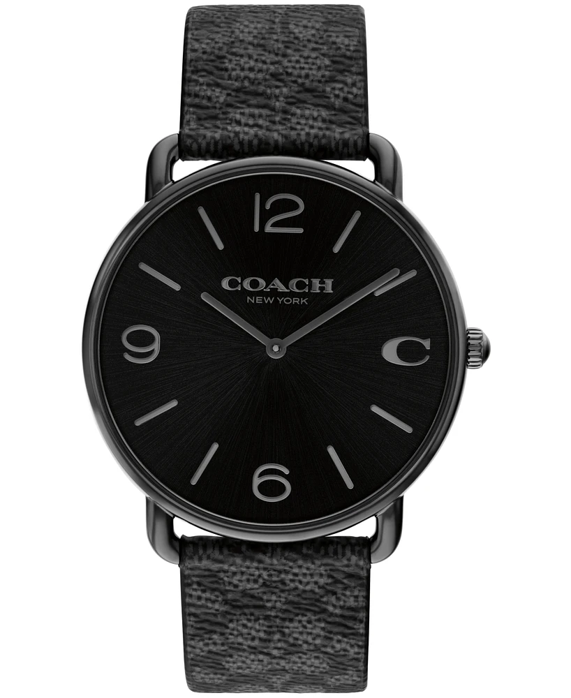 Coach Men's Elliot Signature Charcoal Leather Strap Watch 41mm