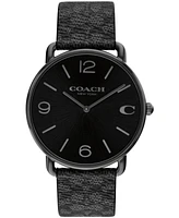 Coach Men's Elliot Signature Charcoal Leather Strap Watch 41mm