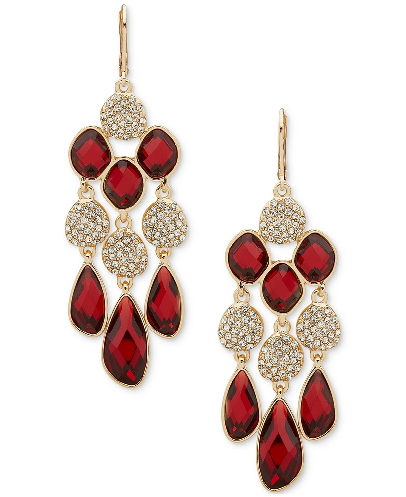 Anne Klein Gold-Tone Pave Disc & Color Stone Chandelier Earrings