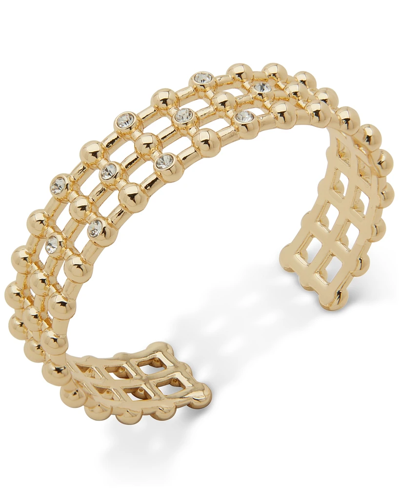 Anne Klein Gold-Tone Pave & Ball Triple-Row Cuff Bracelet