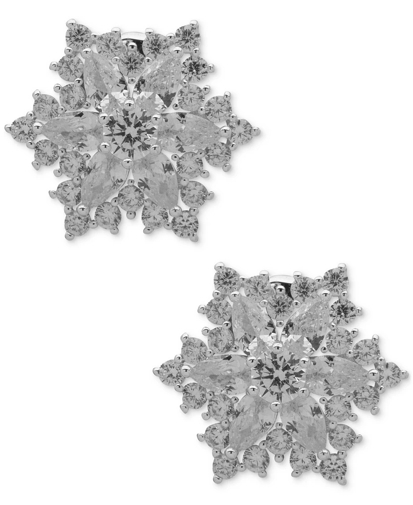 Anne Klein Silver-Tone Cubic Zirconia Snowflake Clip-On Stud Earrings