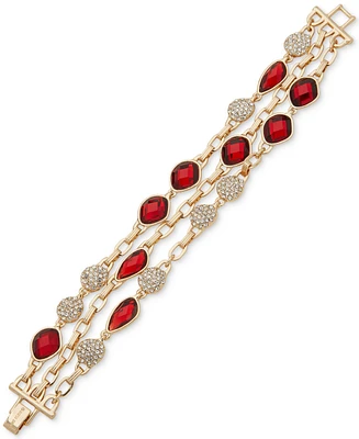 Anne Klein Gold-Tone Pave Disc & Color Stone Triple-Row Flex Bracelet