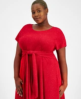 Robbie Bee Plus Tie-Front Glitter Knit Dress