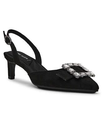 Anne Klein Women's Inez Crystal Ornament Kitten Heel Slingback Pumps