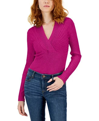 I.n.c. International Concepts Women's Ribbed Surplice Pullover Sweater, Created for Macy's