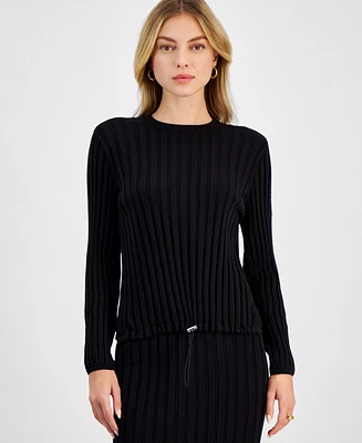 Bar Iii Women's Ribbed Drawstring Sweater, Exclusively at Macy's