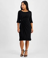 Connected Petite 3/4-Sleeve Ruffle Jersey Dress