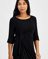 Connected Petite 3/4-Sleeve Ruffle Jersey Dress