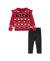 Andy & Evan Baby Girls Red Fair Isle Sweater and Glitter Legging Set