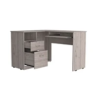 Depot E-shop Idra L-Shaped Desk, Keyboard Tray, Two Drawers, One Open Shelf