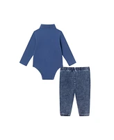 Andy & Evan Baby Boys Navy Suspender Shirtzie w/Faux Denim Terry Pant
