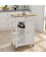 Slickblue Kitchen Island Rolling Trolley Cart: Adjustable Shelves, Towel Rack, and Rubber Wood Table Top