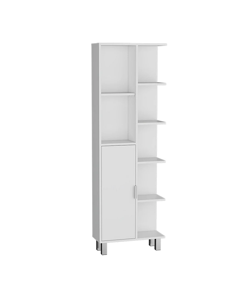 Depot E-Shop Mott 63" H Linen Bathroom Cabinet with Seven Open Shelves, One Drawer, One Door and Four legs