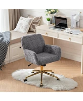 Slickblue Artificial Rabbit Hair Home Office Chair: Adjustable Swivel Desk Chair with Golden Metal Base - Stylish Vanity