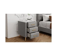 Slickblue Upholstered Wooden Nightstand with 3 Drawers, Metal Legs, and Handles