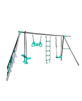 Slickblue Blackish Green Four-Function Swing Set: Face-to-Face Metal-Plastic Safe Swing Seats