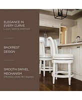 Maven Lane Pullman Counter Stool in White Oak w/ Natural Color Fabric Upholstery