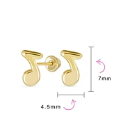 Bling Jewelry Tiny Dainty Entertainer Music Notes Stud Earrings For Musician Women Teacher Student 14K Yellow Gold Screw Back