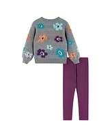 Andy & Evan Toddler Girls Toddler/Child Sweater w/Eyelash Flowers and Legging Set