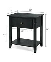Gymax 2PCS Nightstand Sofa End Side Table W/ Storage Drawer Bottom Shelf