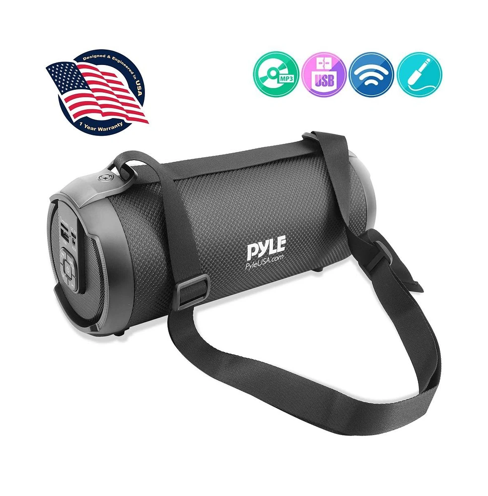 Pyle Portable Bluetooth BoomBox Speaker With Fm Radio, Usb & Micro Sd Readers, Black