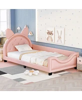 Slickblue Twin Size Upholstered Daybed with Carton Ears Shaped Headboard