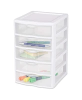 Sterilite Clearview Small Plastic 5 Drawer Desktop Storage System, 4 Pack, White