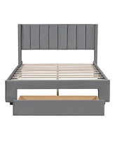 Slickblue Full Size Storage Bed Velvet Upholstered Platform Bed with a Big Drawer