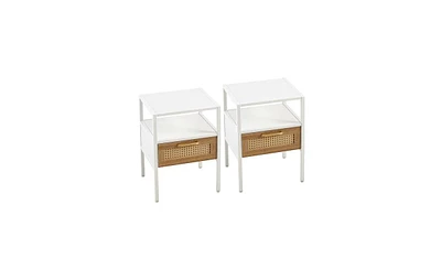 Slickblue Rattan End Table with Drawer for Stylish Storage