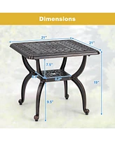 Gymax 21'' Cast Aluminum Outdoor Side Table Patio Square Coffee Table w/ Storage Shelf