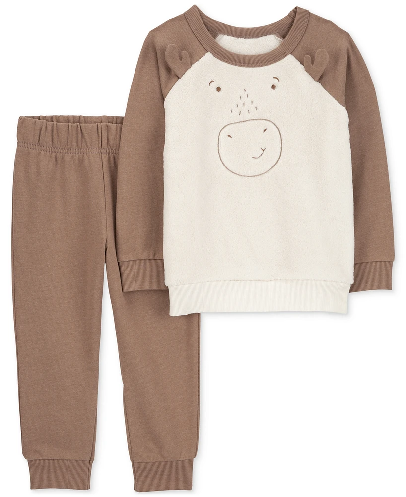 Carter's Baby Boys Fuzzy Moose Pullover & Fleece Pants, 2 Piece Set