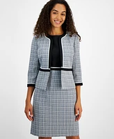 Kasper Women's Open-Front Piped-Trim Tweed Jacket, Regular & Petite Sizes