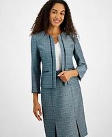 Kasper Women's Open-Front Piped-Trim Tweed Jacket